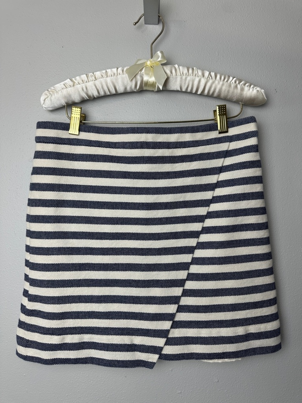 J. Crew Navy and White Striped Wrap-Detail Mini Skirt